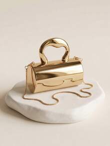 MIYIN Fashion Mirror Metallic Cylinder Hard Shell Clutch, Creative Heart‑Shaped Handle Design, With Chain Strap Crossbody Evening Bag For Wedding Banquet - Multicolor - View 2