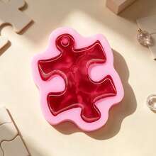 1pc Simple Puzzle Keychain Shaped Silicone Mold, Handmade Clay, Plaster, And Drip Glue Keychain Pendant Decoration Props, Easy Demolding And Reusable. - Pink - View 5