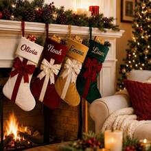 Personalized Bow Christmas Stocking, 2026 Embroidered Christmas Stocking, Velvet Christmas Stocking With Name, Christmas Gift, Family Decor - Multicolor - View 4