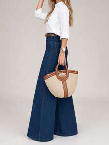 Women's Fashion Embroidered Back Pocket Flared Stretch Denim Jeans - Dark Blue - View 2