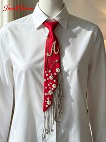 ImmCharm Men's & Women's Fashion Personalized Neckties, 26 Alphabet Letter Ties With Gemstone Accents, Fashion Chain Tassel Bow Ties, Accessories For Casual, Outdoor, School Uniform, JK Workwear, Cosplay, Christmas, Halloween, Gift Choice - Red - View 9