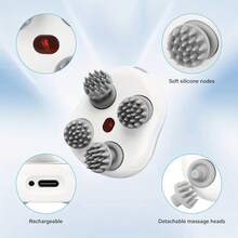 SOKANY Electric Scalp Massager, Type-C Charging (Includes 500mAh Lithium Battery). 3-Speed Adjustable. ABS Material, Equipped With 4 Detachable Silicone Massage Claws. Suitable For Head, Neck, Arm And Leg Massage. - White - View 11