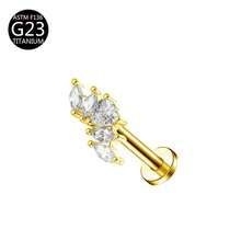 1pc G23 Titanium Internal Thread 1.0/1.2mm Butterfly, Flower, Heart, Cross Shape Piercing Stud Earring Cartilage Jewelry Suitable For Women's Daily Wear - Gold - View 54