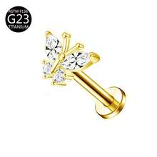 1pc G23 Titanium Internal Thread 1.0/1.2mm Butterfly, Flower, Heart, Cross Shape Piercing Stud Earring Cartilage Jewelry Suitable For Women's Daily Wear - Gold - View 13