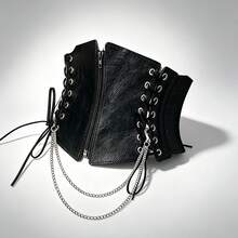 1 pieza Accesorio de Renacimiento para mujer, Cinturón de corsé ajustable con cordón de estilo punk negro, adecuado para Halloween o uso diario - Negro - Ver 9