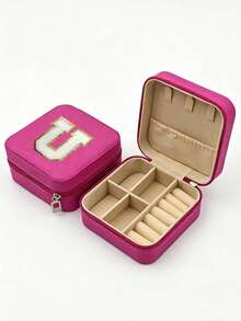 1pc PU Leather Jewelry Box, Large Capacity Jewelry Storage Box, Embroidered Letter Jewelry Organizer, Portable Travel Jewelry Storage Box, Suitable For Rings, Necklaces, Earrings, Etc., Travel Essential, Holiday Makeup Bag. - Multicolor - View 13