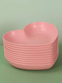 5pcs Heart-Shaped Plastic Snack Trays, Suitable For Candy, Fruit, Home And Party Christmas Gifts, Back To School Essentials, School Supplies - Pink - View 4