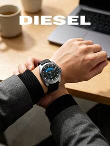 Diesel DZ1659 Men Sport Quartz Wrist Watch, Oversized Silver‑Grey Case Black Dial With Blue Accent Window, Date Function Daily‑Use Wristwatch For Men - Black - View 5