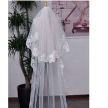 White Fashion Bridal Wedding Party Hair Comb With Long Lace Train Veil - White - View 3