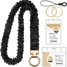 1 Set - Elastic Scrunchie Print Lanyard, Comfortable Soft Fabric Strap, Includes ID Badge Clip, Key Ring, Phone Strap, Suitable For Teachers, Students, Nurses, Outdoor Commute Versatile Accessory - C-multicolor - View 12