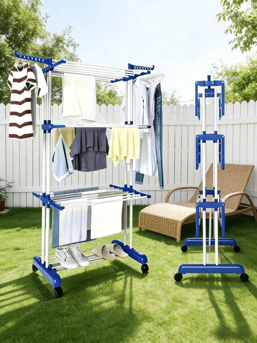 1‑Piece Folding Clothes Drying Rack. Universal Casters Enable Easy Movement, Offering Large‑Capacity Drying For Clothes, Shoes And Socks. Foldable For Storage To Save Space, Suitable For Both Indoors And Balconies. - Multicolor - View 1