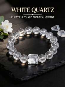 Quartz Beaded Bracelet, Helps Maintain Emotional Balance, Simple Style Skin-Friendly Elastic Cord Jewelry - White - View 5