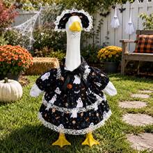 Halloween Ghost Goose Costume, Cute Spooky Porch Goose Outfit With Lace Dress, 23 Inch Goose Statue Decor For Front Door Yard Lawn Halloween Party - Multicolor - View 5