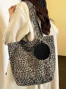 Myco Large Capacity Leopard Print Tote Bag, Suitable For Middle/High School Students, College Students, And Adults For School, Work, Travel And Leisure, - Multicolor - View 3