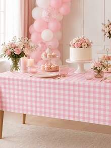 Pink Plaid Rectangular Tablecloth, Pink And White Checkered, Suitable For Parties, Outdoor Picnics, Birthdays, Weddings - Pink Plaid - View 1