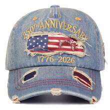 1pc Men's 250TH ANNIVERSARY 1776-2026 Letter Embroidered Distressed Washed Denim Baseball Cap, Street Fashion Hat, Outdoor Sun Protection Casual Cap For Spring/Autumn Travel, Beach Vacation - Multicolor - View 6