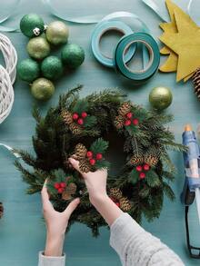 20/10/1pc Christmas Pine Cone Berry Picks, Artificial Pine Branches With Red Berries, Rustic Holiday Floral Arrangements For Christmas Tree, Wreath & Home Decor - Multicolor - View 3