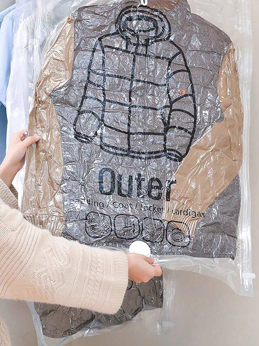 1pc Transparent Vacuum Compression Bag With Hook, Dust-Proof Clothing Storage Bag, Suitable For Home Bedroom And Dormitory