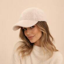 Women's Casual Solid Color Plush Baseball Cap, Windproof Warm Baseball Cap For Autumn/Winter, Versatile For Daily Wear - Plush - View 12