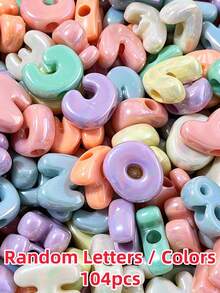 104pcs Rainbow UV Coated Acrylic Beads, Mixed Random Letter Beads, DIY Craft Beads, Suitable For Bracelets, Necklaces, Earrings, Keychains, Phone Chains, Bag Decorations - Multicolor - View 30