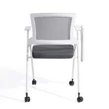 Modern Conference Chair With Mesh Backrest, Folding Office Seating - Dark Gray - With Tabletop and Wheels - View 5