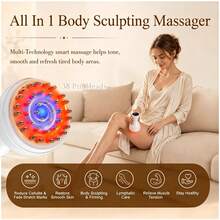 Lymphatic Detox Massager & Anti-Cellulite Massage Tool, Rechargeable Body Shaping Massager, Suitable For Legs, Arms, Abdomen, Thighs And Calves, Helps Reduce Stretch Marks And Cellulite, With Soothing Pulse, Red Light, Blue Light, Heat Therapy And Vibration Functions - White - View 3