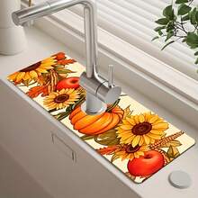 1pc Thanksgiving Pumpkin Faucet Cover, Create Holiday Atmosphere, Bathroom Faucet Splash Guard, Waterproof Non-Slip Faucet Pad, Kitchen Countertop Accessory, Kitchen Dining Table Accessory, Sink, Moisture-Proof Absorbent Pad, Absorbent Drainage Pad, Multi-Functional Absorbent Non-Slip Pad - Multicolor - View 5