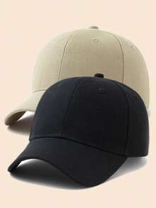 1件/2件 素色可調尺寸休閒棒球帽 防曬 - 黑色+卡其色 - 查看 5
