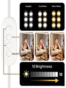 9.58 Inch Makeup Mirror LED Light Strip, USB 5V Dimmable 3-Color LED Vanity Light For Dressing Table And Bathroom - Bulb Style - View 7
