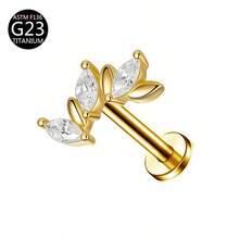 1pc G23 Titanium Internal Thread 1.0/1.2mm Butterfly, Flower, Heart, Cross Shape Piercing Stud Earring Cartilage Jewelry Suitable For Women's Daily Wear - Gold - View 15
