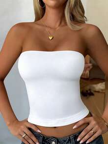 GLAMSKIN Women's Sexy Strapless Top, Summer/Autumn Casual Double-Layer Fitted Basic Camisole, Back To School Street Style Beach Vacation White - White - View 8