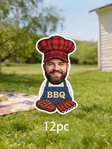 8/12/16pcs Custom BBQ Chef Photo And Text Banner,Personalized Funny Grill Master Apron Flag For Backyard Barbecue Party Men Birthday Dad Theme Party Decor Supplies - Multicolor - View 8