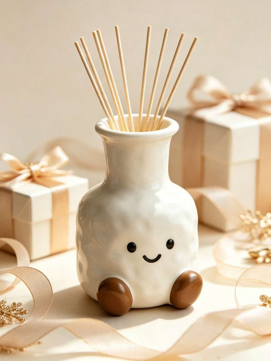 Adorable Smile Face Cartoon Reed Diffuser Bottle, Cute Sitting Design Empty Aroma Bottle, Decorative Tabletop Vase For Bedroom Living Room Home Decoration - Face Aroma Diffuser Bottle - View 1