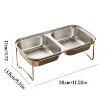 Stainless Steel Rack 2-In-1 Anti-Spill Cat Food & Water Bowl, Detachable Design, Neck Support Pad, Splash-Proof, Absorbent, Easy To Clean, Suitable For Medium To Large Dogs - Double Bowls - View 2