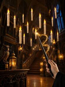 20pcs/12pcs/6pcs Hanging Floating Candles With Magic Wand Remote Control And Hanging Rope, Flying Flameless LED Taper Candles, Warm White Light, Battery Operated Window Candles, Suitable For Halloween Christmas Party Decoration - Multi-tear Magic Candle Lamp - View 2