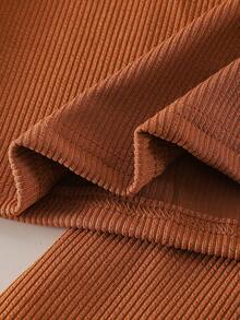 2pcs/Set Girls Toddler Casual Minimalist Bow Brown Long Sleeve Top & Flared Pants Outfit, Spring/Autumn - Brown - View 9