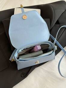 Tas jinjing dengan penutup berbahan suede dan PU, bentuk persegi yang kokoh, tahan terhadap pelunakan dan deformasi, ruang interior dapat menyimpan ponsel, lipstik, bedak, earphone, dan barang-barang kecil lainnya untuk bepergian, cocok untuk bekerja, bepergian, berbelanja, kencan, dan kegiatan sehari-hari. - Biru - View 6