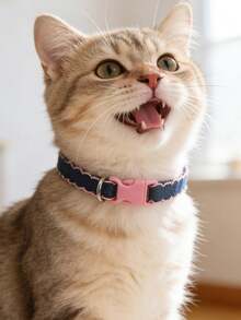 Fashion Pink Denim Pet Collar With Light Blue Ruffle Trim, Suitable For Outdoor And Indoor Use, Fit For Small And Medium Dogs, Dog Supplies, Cat Supplies - Pink - View 5