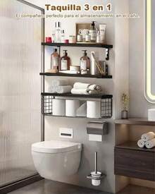 Repisas Flotantes Modernas Estantes Madera Dormitorio Baño - Negro - Ver 4