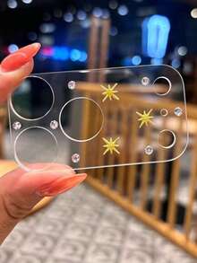 Luxury 3D Shiny Silver Rhinestone Star Clear Lens Film, For IPhone 17 Pro Max 17 Pro, Fashion Full Coverage Lens Protector, Women's Style - Golden Star - View 3
