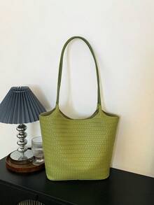 Large Capacity Women's Fashion Versatile Casual Minimalist Commuter Shoulder Tote Bag - Green - View 8