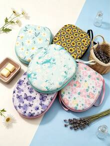 1pc Creative Floral Butterfly Print EVA Headphone Storage Bag, Portable Large Capacity Digital Accessories Organizer Box, Suitable For Headphones, Data Cables, Chargers And Other Small Items - Multicolor - View 5