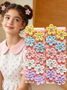 20 buah Ikat Rambut Bunga Macaron Rhinestone, Aksesori Rambut Gaya Manis, Cocok untuk Gaya Rambut Ekor Kuda, Setengah Terikat, dan Sanggul - Warna campuran - View 2