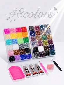 ZUI DREAM Rhinestone Set, 48,000-15,000pcs Y2K Resin Jelly Flat Back Rhinestones, 48 Colors 3mm Rhinestone Set, Includes 3 Bottles Of B7000 Glue And Tools, Suitable For DIY Diamond Painting Crafts - Rhinestones - View 8