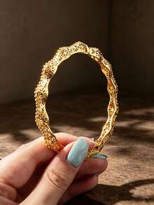 Letingsha Vintage Gold-Plated Hollow Fine Chain Lace Texture Gold Jewelry Set, Suitable For Party Bracelet And Ring Combination, Perfect For Engagement - Yellow Gold - View 7