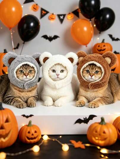 1 pieza Gorro con forma de oso para mascotas, accesorio de disfraz de cabeza para mascotas, adecuado para perros y gatos pequeños, atuendo de moda para días festivos, perfecto para fiestas de Halloween y Navidad, regalo de cumpleaños ideal para amantes de las mascotas