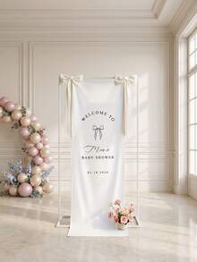 1pc Customized Welcome Banner, Bow Pattern Baby Shower Banner, Polyester Material, Suitable For Baby Shower, Gender Reveal, Birthday Party, 100 Days Celebration And Romantic Wedding Scenes - Multicolor - View 4