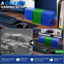 9-Slot Modular Video Game Case Organizer, Expandable Game Disc Storage Rack With Side Connectors, Color-Coded Vertical Display Holder For P3/P4/P5, XB Series X|S/One, NS/NS2, Blu-Ray & DVD Cases, Gaming Room & Collector Setup - View 3