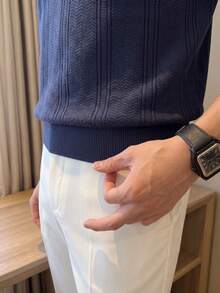 ALTZTAR 男士紋理提花針織 Polo 衫 - 藏蓝色 - 查看 5