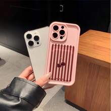 2pcs/Set Pink Brown Striped Cherry Pattern Card Holder Phone Case, 2pcs/Set Phone Case + Adhesive Card Holder, Compatible With IPhone 16 Pro Max/17/16/15/14/13/12/11/Air - Multicolor - View 2